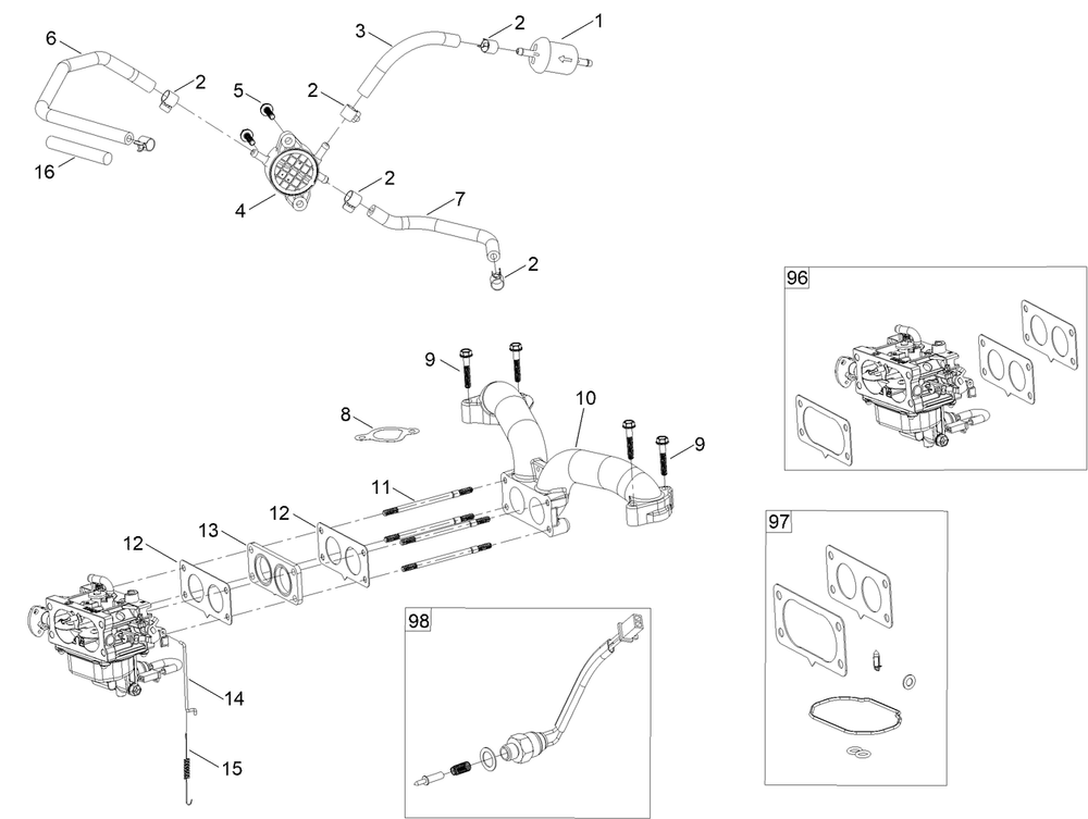 Fuel System Assembly Diagram and Parts List for 74687 408976622 - 410149999 Toro Lawn Tractor