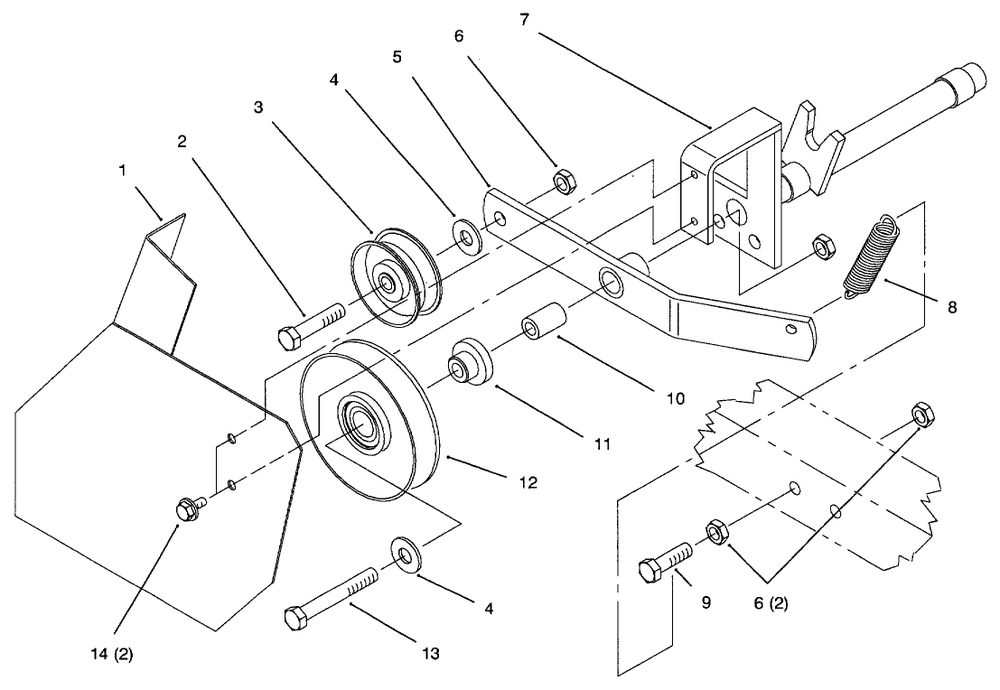 Mid Hitch Idler Asm Diagram and Parts List for 79370 6900001 - 6999999 Toro Lawn Tractor