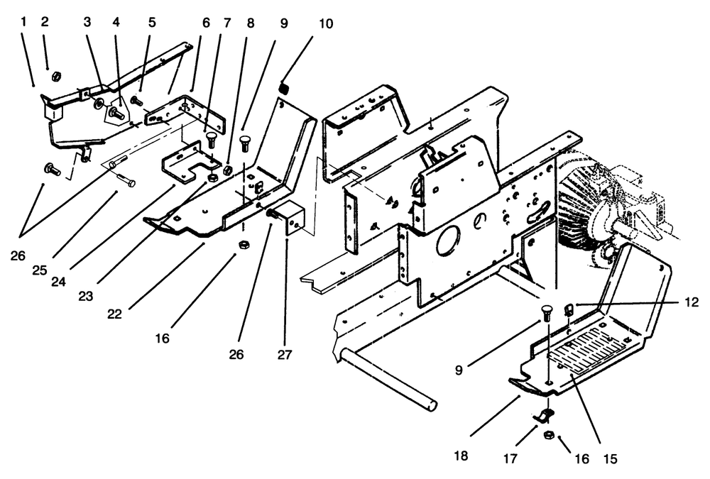 Belt Guard & Footrests Diagram and Parts List for 73401 5901261 - 5999999 Toro Lawn Tractor