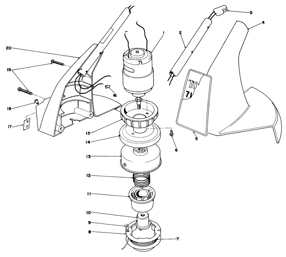 Motor Housing Assembly Diagram and Parts List for 51561 0000001 - 0999999 Toro Trimmer