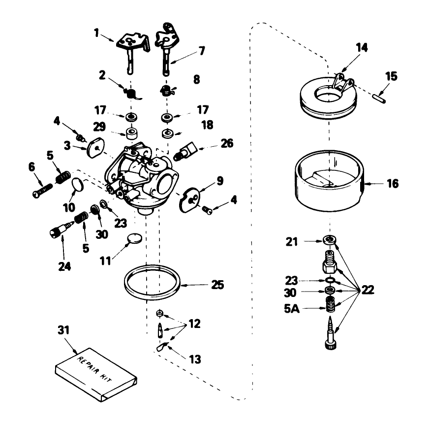 Carburetor No. 632237 Diagram and Parts List for 56127 8000001 - 8999999 Toro Lawn Tractor