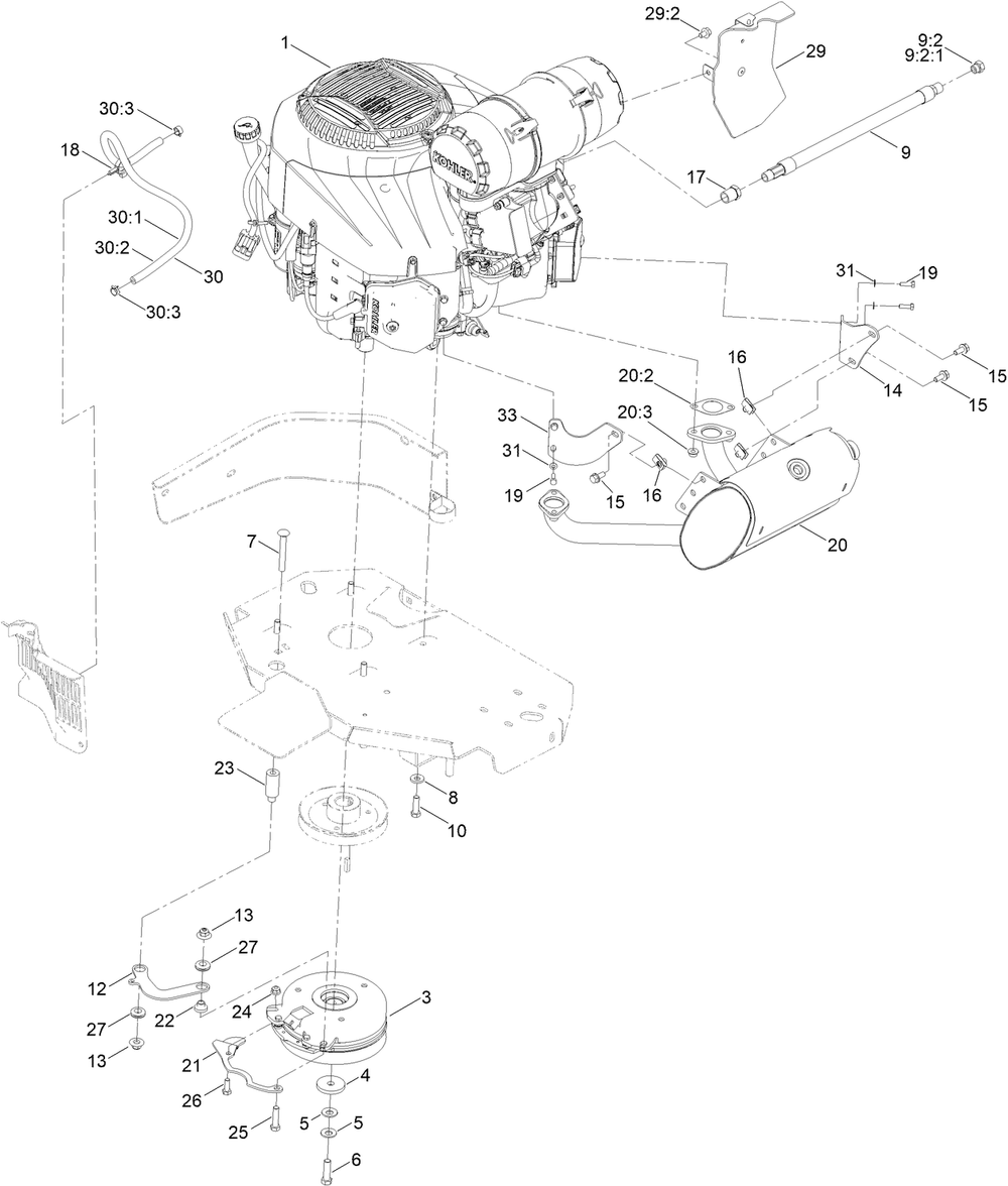 Engine Assembly Diagram and Parts List for 72947 412413875 - 412999999 Toro Lawn Tractor