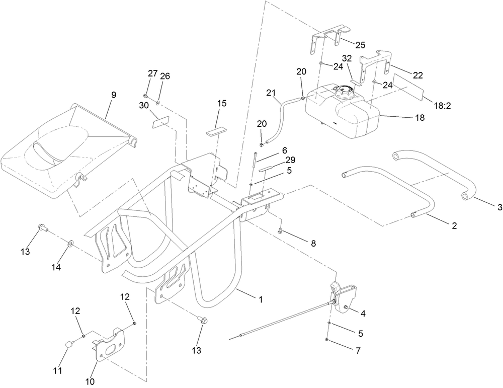Frame, Handle And Fuel Tank Assembly Diagram and Parts List for 68036 402000000 - 404319999 Toro Lawn Tractor