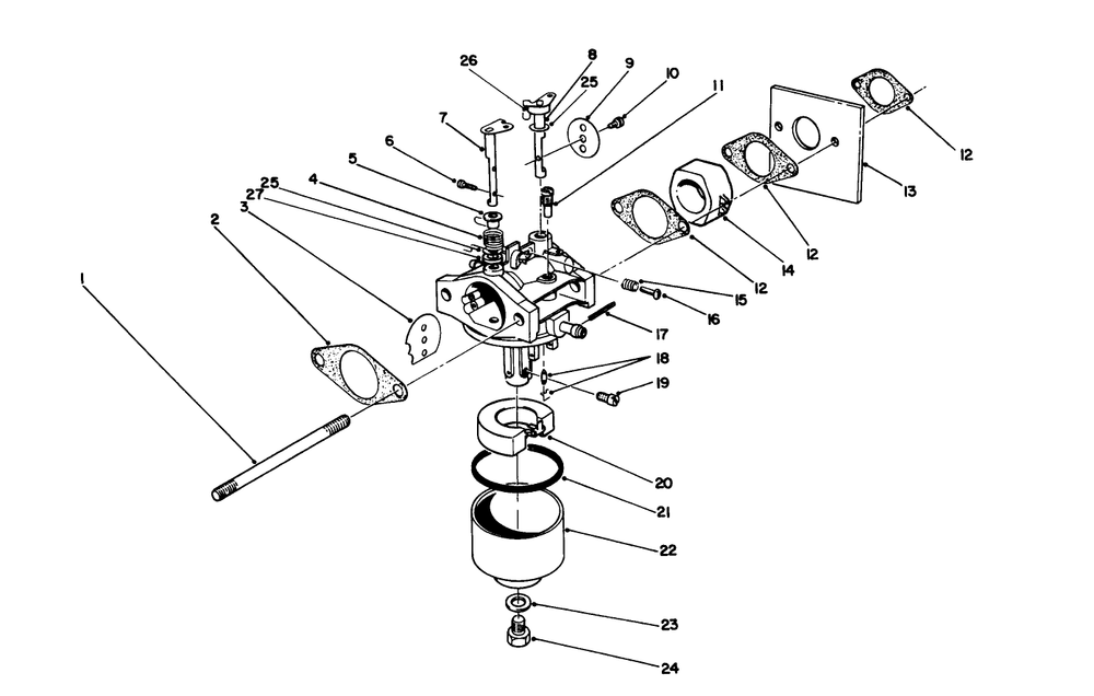 Carburetor Assembly (Model No. 47pn2-3) Diagram and Parts List for 22700B 39000001 - 39999999 Toro Lawn Mower