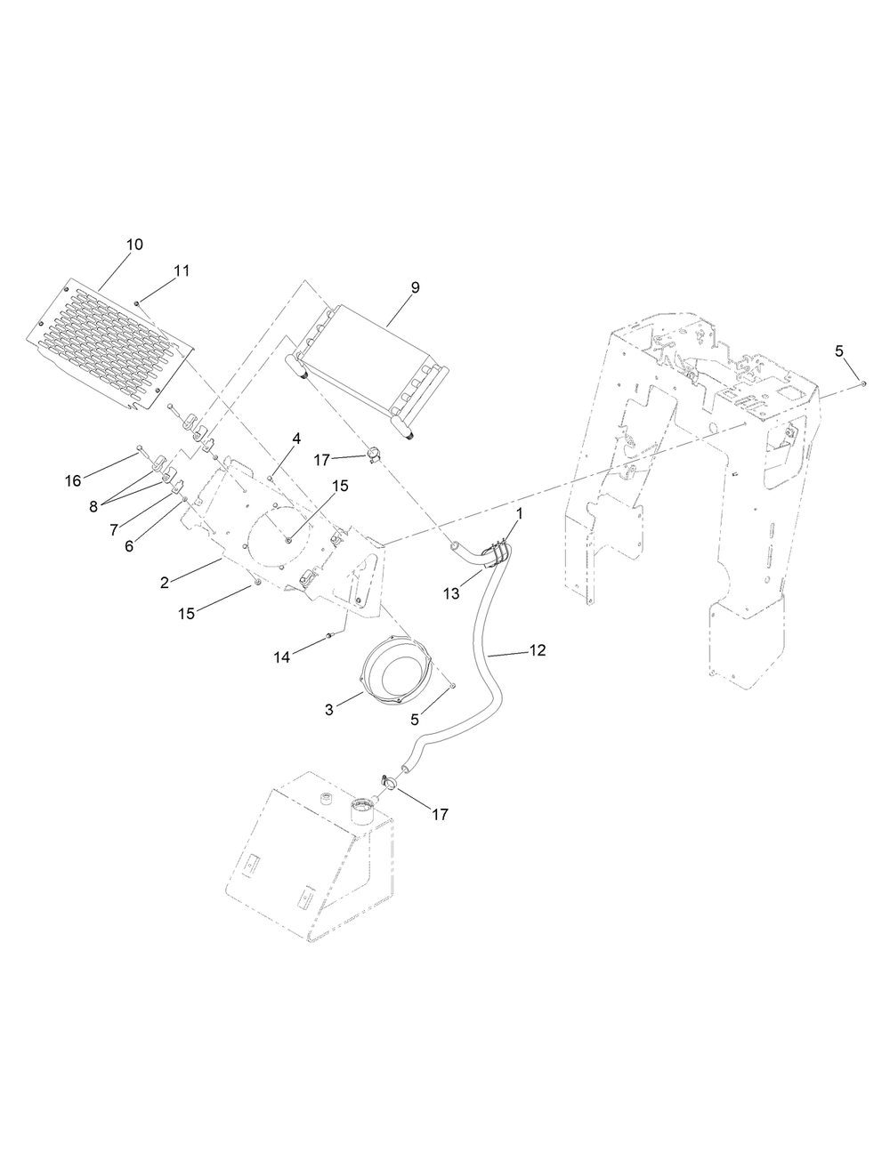 Oil Cooler Assembly Diagram and Parts List for 22983 410480000 - 411799999 Toro Lawn Tractor Accessories