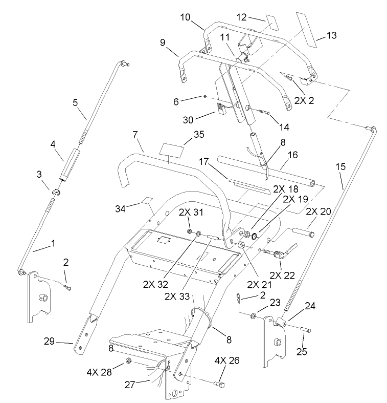 Handle Assembly Diagram and Parts List for 30299TE (230000001-230999999)(2003) Toro Lawn Mower