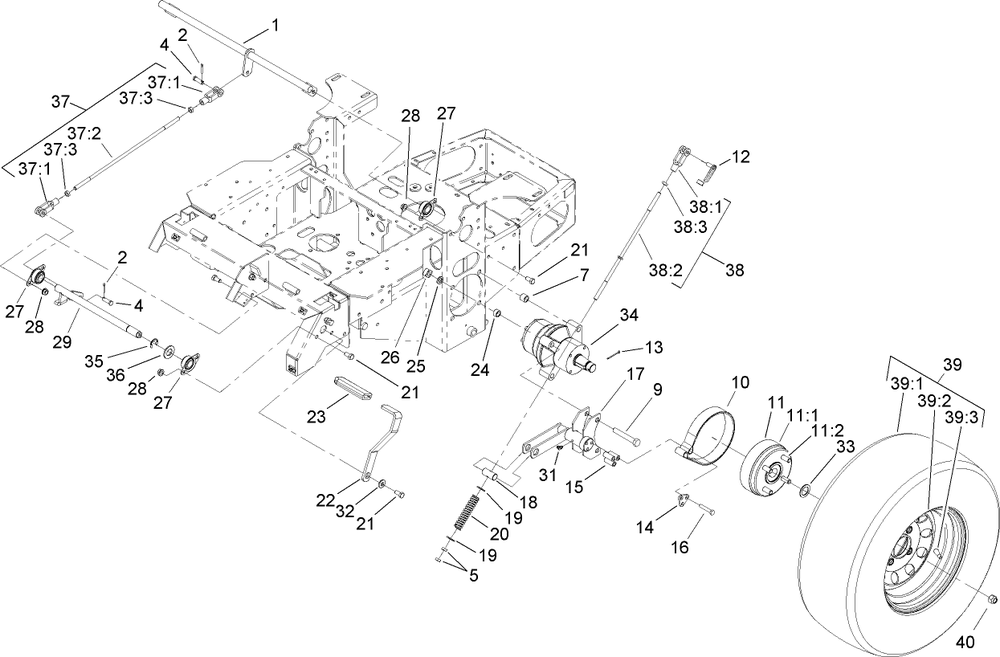 Parking Brake Assembly Diagram and Parts List for 74442 (270002001-270999999)(2007) Toro Lawn Mower