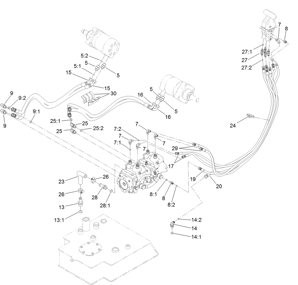 Hydraulic Hose Assembly Diagram and Parts List for 22327HD 401900000 - 401999999 Toro Lawn Tractor Accessories