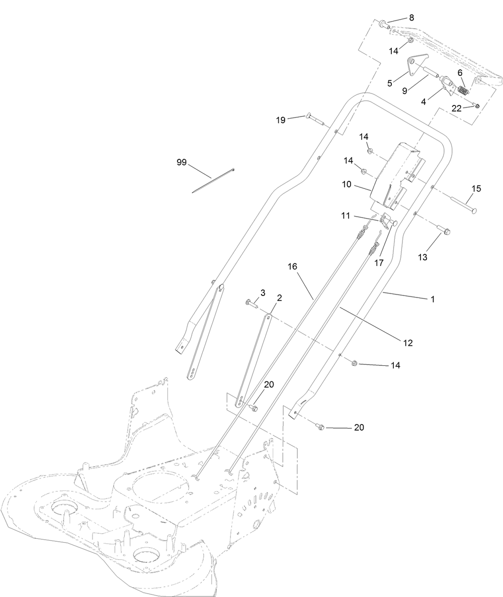 Handle Assembly Diagram and Parts List for 22205TE (316000001-316999999)(2016) Toro Lawn Mower