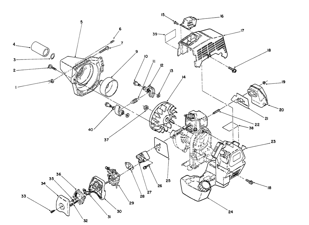 Engine Assembly Diagram and Parts List for 51637 2000001 - 2999999 Toro Trimmer