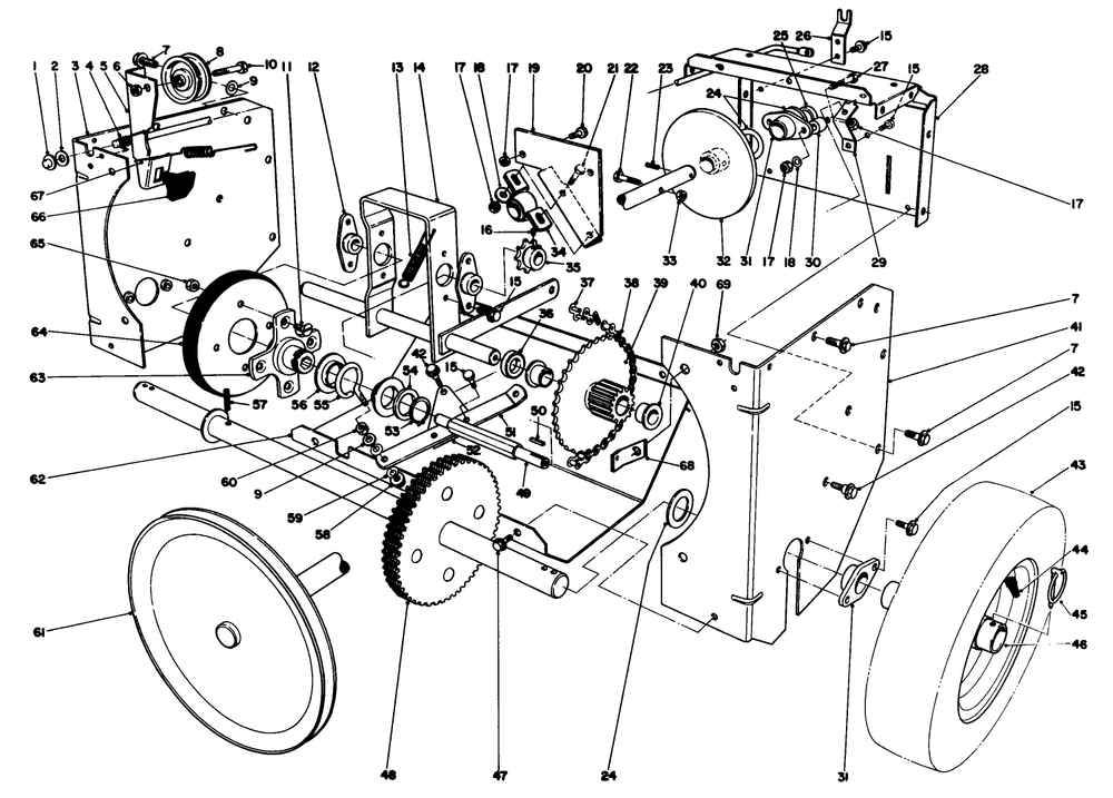 Traction Assembly Diagram and Parts List for 38080 2000001 - 2999999 Toro Snow Blower