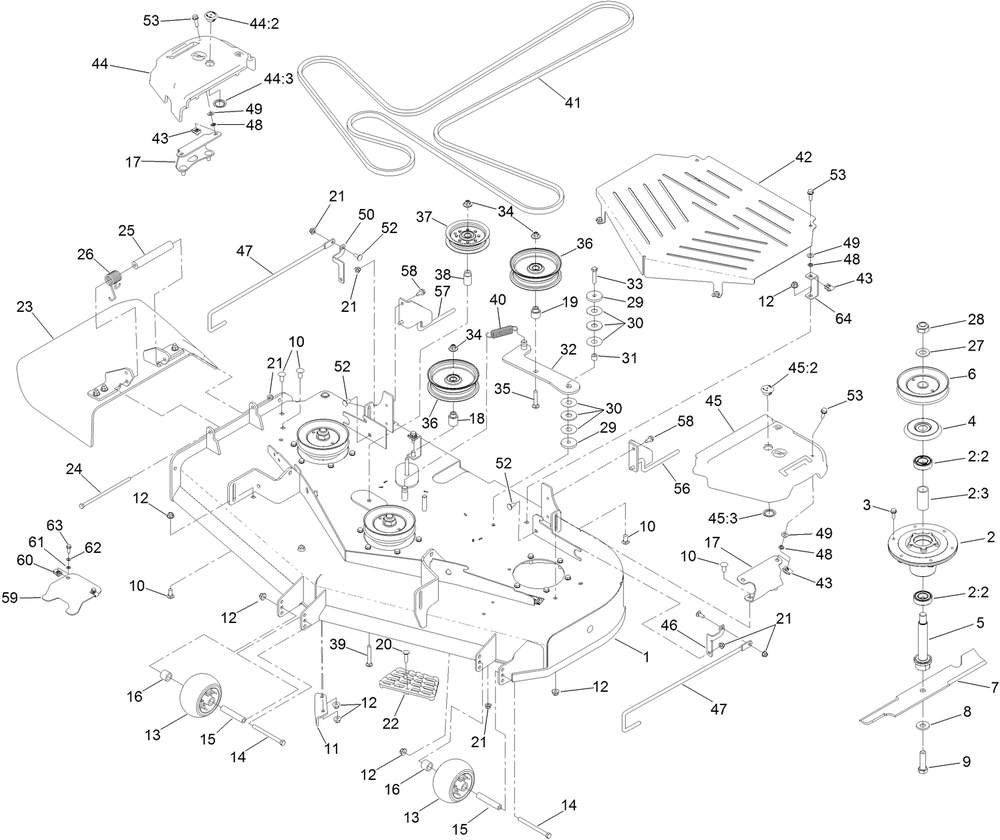 Deck Assembly Diagram and Parts List for 74466TE 400000000-999999999 Toro Lawn Tractor