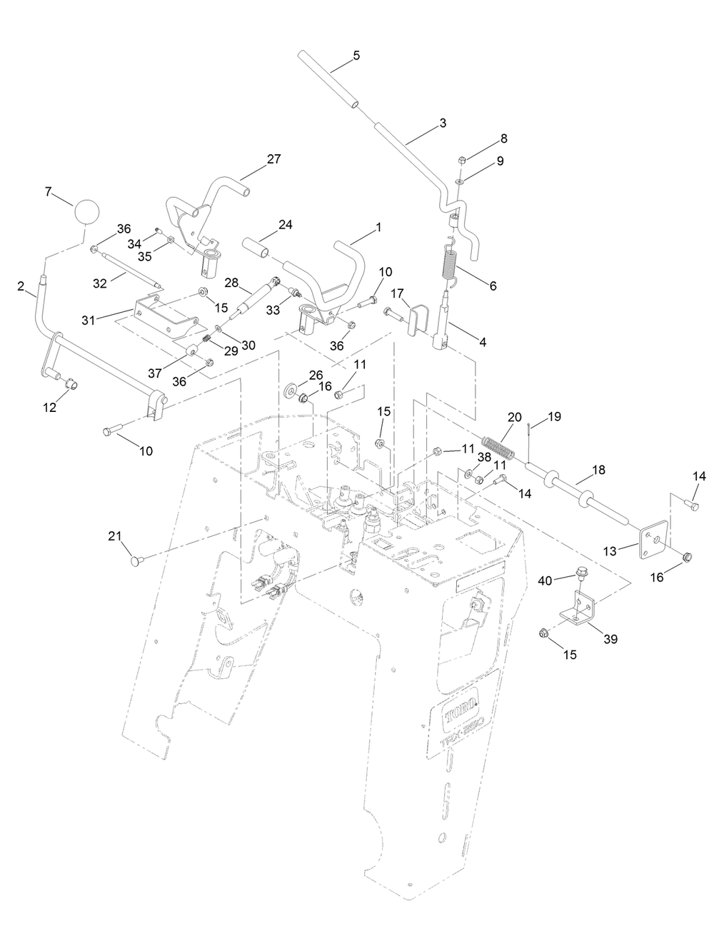 Control Assembly Diagram and Parts List for 22983 410480000 - 411799999 Toro Lawn Tractor Accessories
