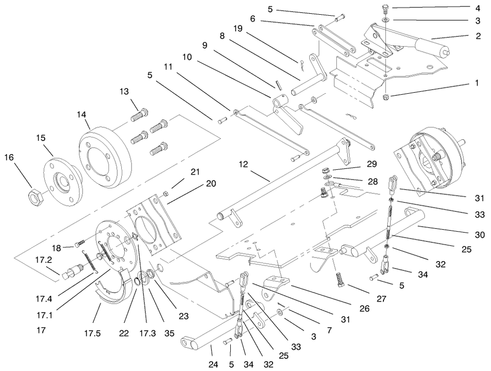 Parking Brake Diagram and Parts List for 74182 (891565-899999)(1998) Toro Lawn Tractor