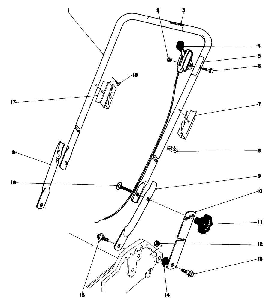 Handle Assembly Diagram and Parts List for 20788 0000001 - 0999999 Toro Lawn Mower