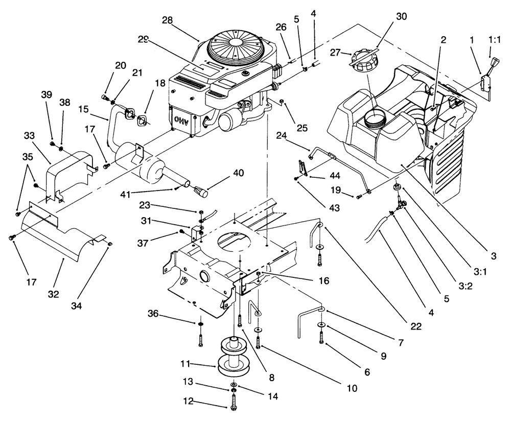 Engine Assembly Diagram and Parts List for 71196 6900001 - 6999999 Toro Lawn Tractor