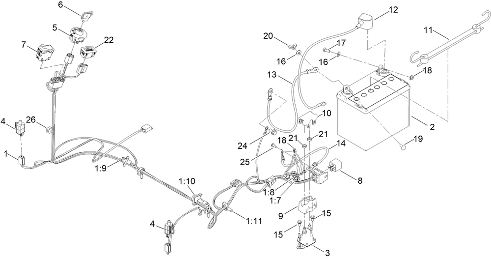 Electrical Assembly Diagram and Parts List for 76501 417163870 - 417259999 Toro Lawn Tractor