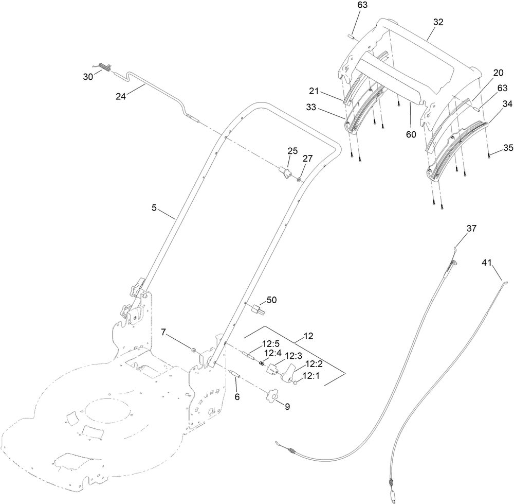 Handle Assembly Diagram and Parts List for 21466 412374189 - 999999999 Toro Lawn Mower