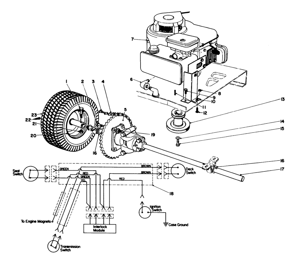 Engine And Differential Assembly Diagram and Parts List for 56080 1000001 - 1999999 Toro Lawn Tractor