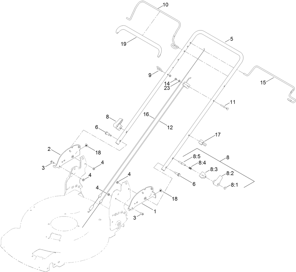 Handle Assembly Diagram and Parts List for 21761 409000000 - 999999999 Toro Lawn Mower