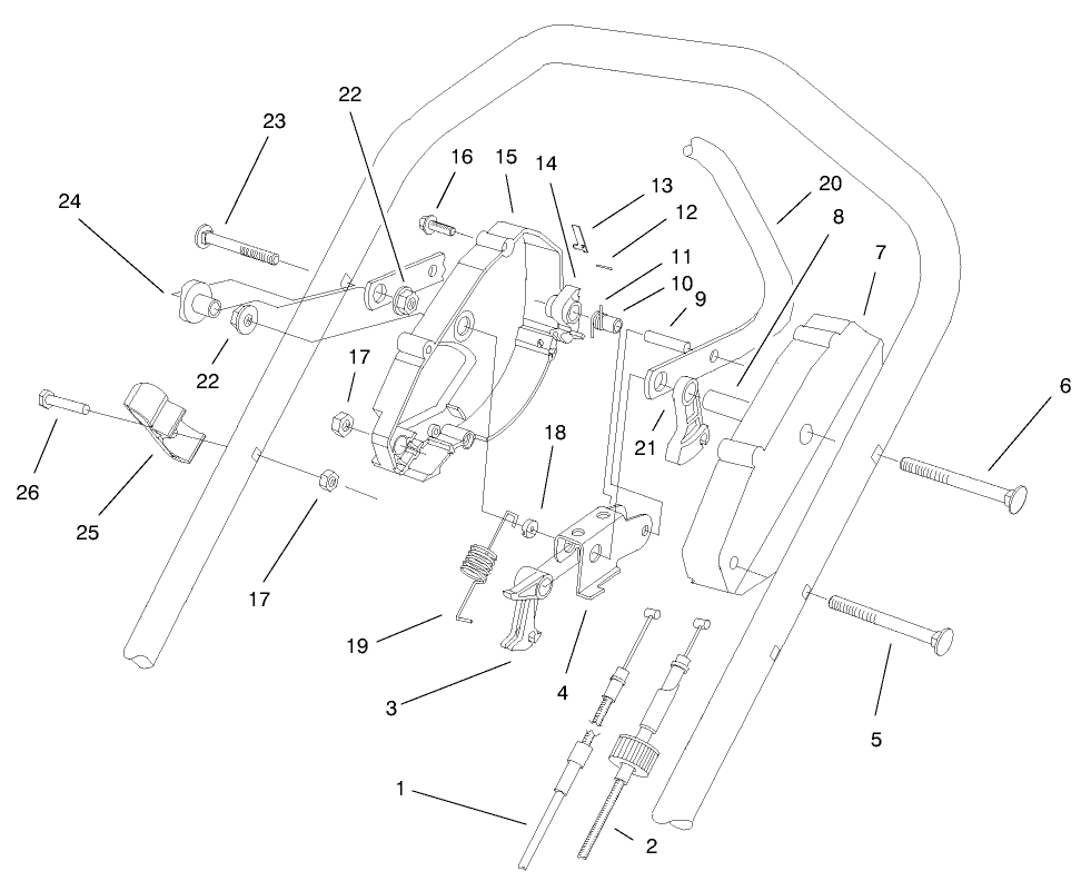 Handle Control Assembly Diagram and Parts List for 20490 8900001 - 8999999 Toro Lawn Mower