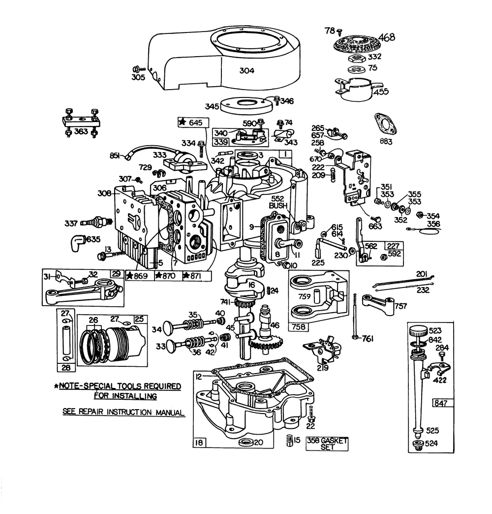 Engine Briggs & Stratton Model 252707-0177-01 (Model 57360) Diagram and Parts List for 57360 0000001 - 0999999 Toro Lawn Tractor
