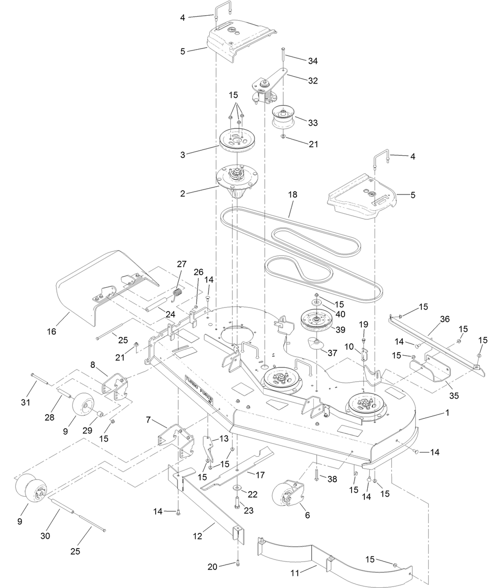 Deck Assembly Diagram and Parts List for 74513 (316000001-316999999)(2016) Toro Lawn Mower