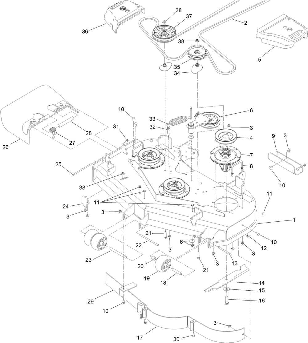 Deck Assembly Diagram and Parts List for 74901 (314000001-314999999)(2014) Toro Lawn Mower