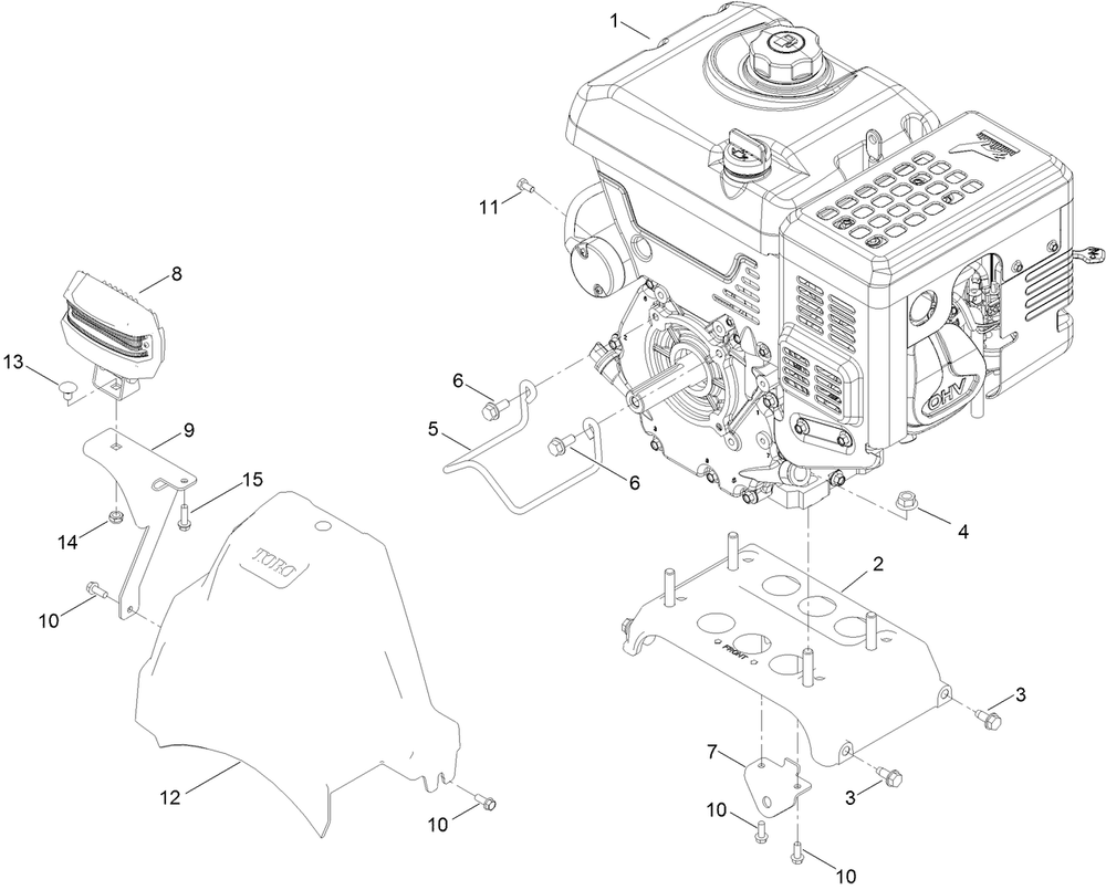 Engine Assembly Diagram and Parts List for 38844 409000000 - 411999999 Toro Snow Blower