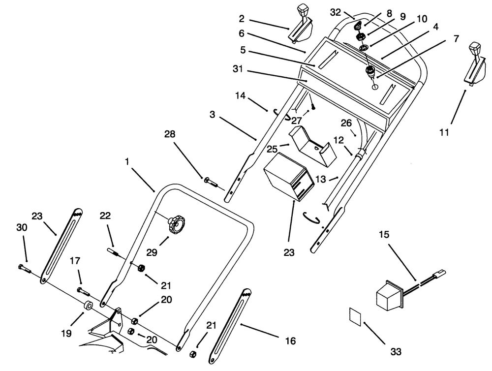 Handle Assembly Diagram and Parts List for 20439 49000001 - 49999999 Toro Lawn Mower
