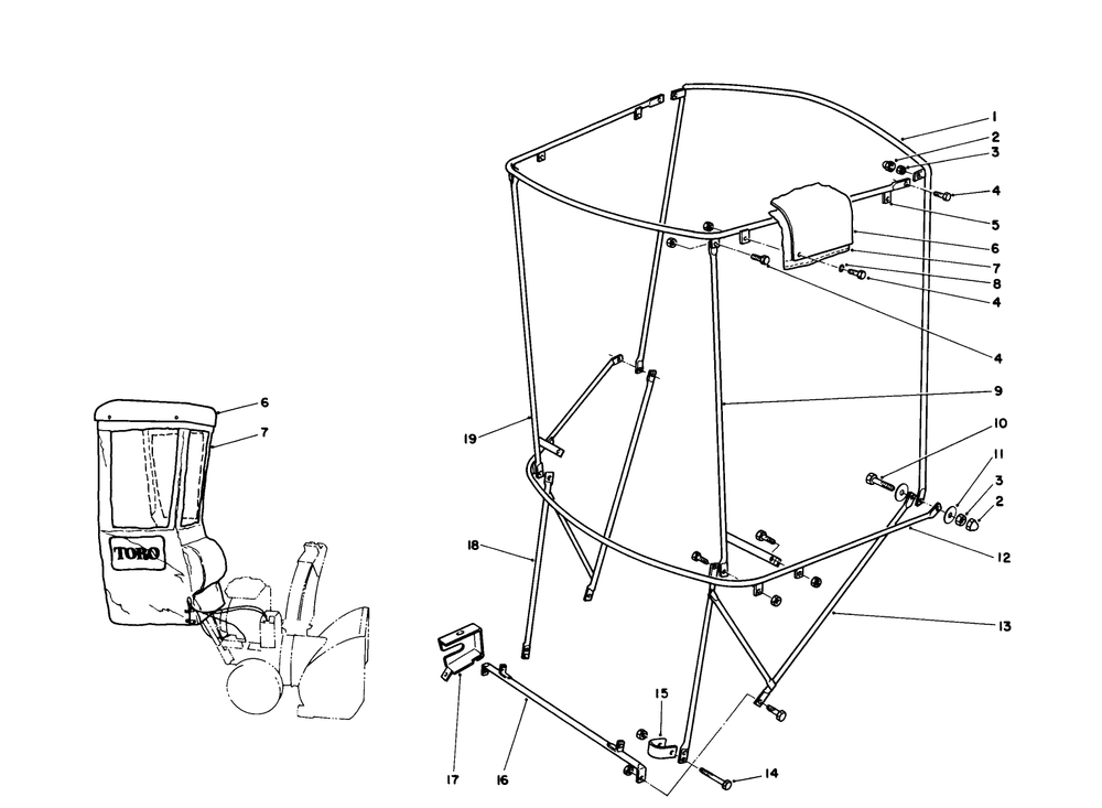 Snow Cab Assembly No. 68-9500 (Optional) Diagram and Parts List for 38570 0000001 - 0999999 Toro Snow Blower