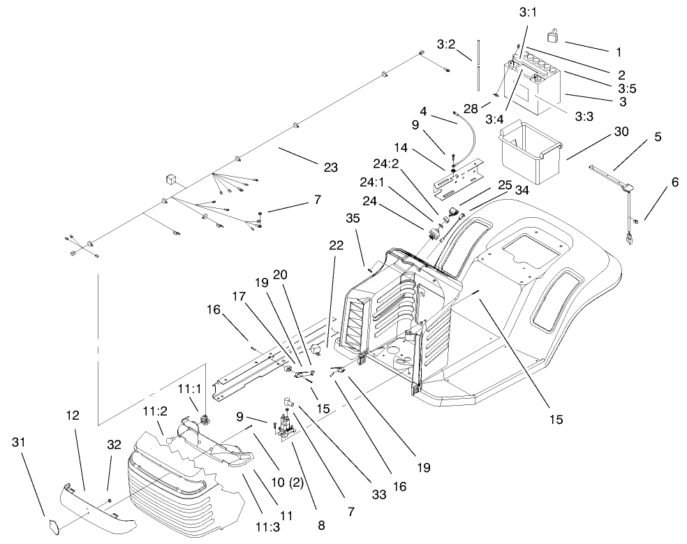 Electrical Assembly Diagram and Parts List for 71221 9900001 - 9999999 Toro Lawn Tractor