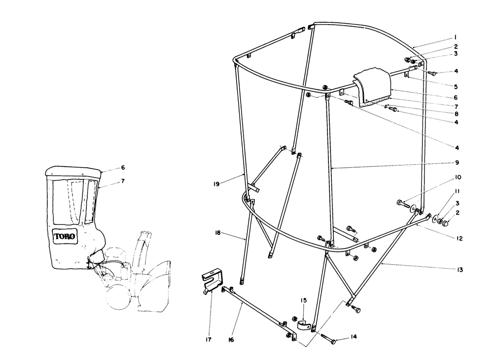 Snow Cab Assembly No. 68-9500 (Optional) Diagram and Parts List for 38565 9000001 - 9999999 Toro Snow Blower