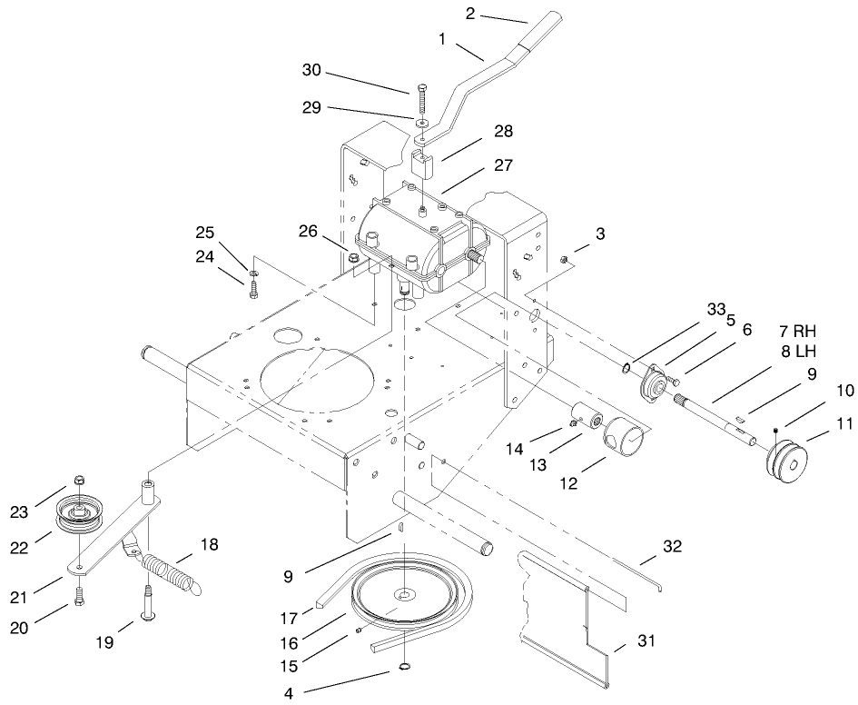 Transmission & Idler Pulley Assembly Diagram and Parts List for 30177 990001 - 991351 Toro Lawn Tractor Accessories