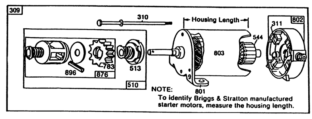 Briggs & Stratton Starter Motor Assembly 8 H.P. Rear Engine Rider Model 56150 & 11 H.P. Rear Engine Rider Model 56170 Diagram and Parts List for 56150 7000001 - 7999999 Toro Lawn Tractor