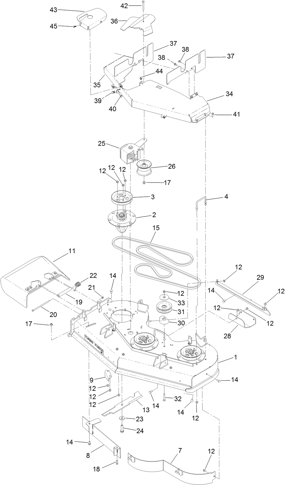 Deck Assembly Diagram and Parts List for 74504TE 400000000-404319999 Toro Lawn Mower