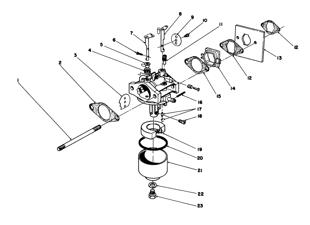 Carburetor Assembly Diagram and Parts List for 20581 5000001 - 5999999 Toro Lawn Mower