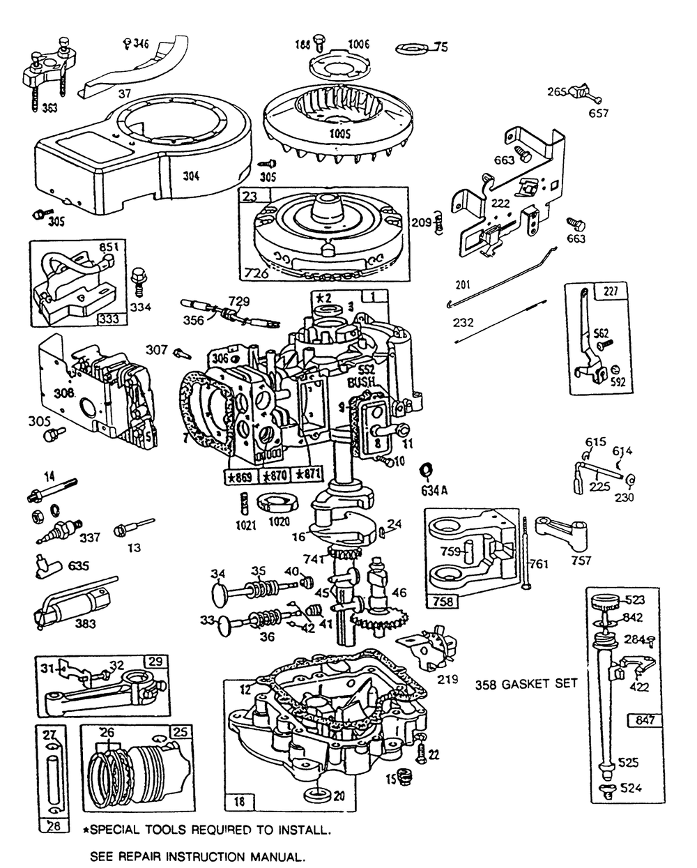 Briggs & Stratton Model No. 286707-0119-01 Diagram and Parts List for 70080 5900001 - 5999999 Toro Lawn Tractor