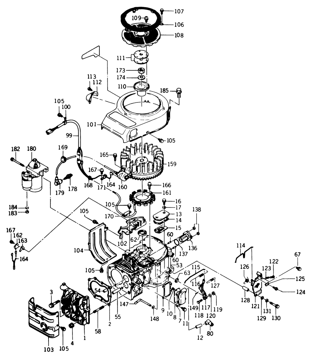 Cylinder, Flywheel, Covers & Linkage Diagram and Parts List for A2-12KE02 1000001 - 1999999 Toro Lawn Tractor