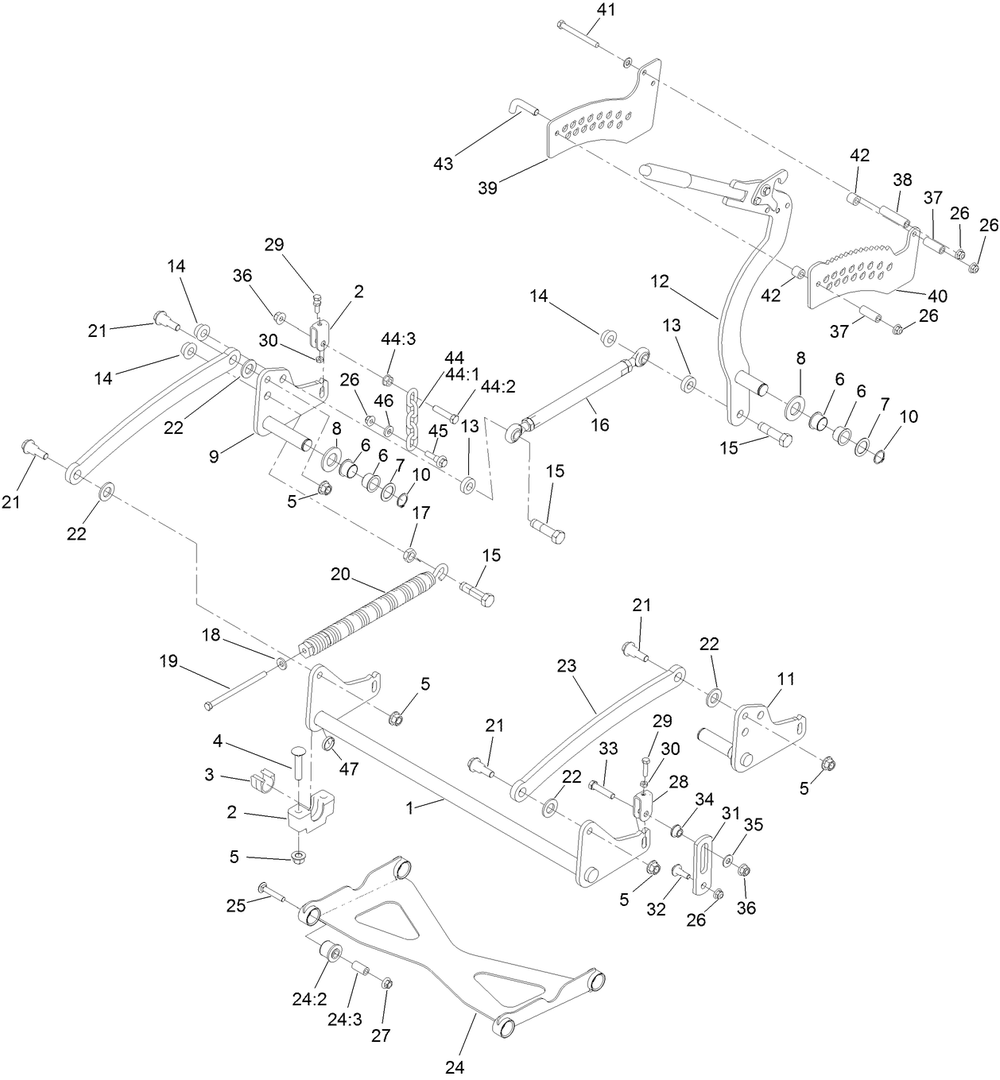 Deck Lift Assembly Diagram and Parts List for 74523 403294044-404313999 Toro Lawn Mower