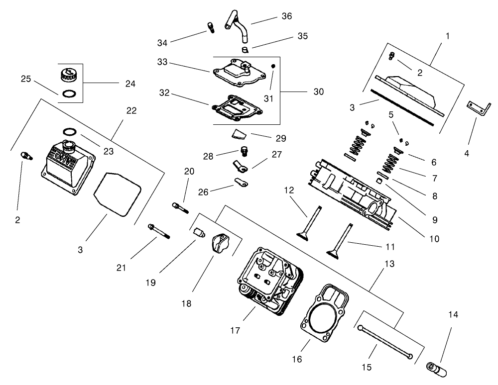 Group 4-Head/Valve/Breather Diagram and Parts List for 22304 900001 - 990001 Toro Lawn Tractor Accessories
