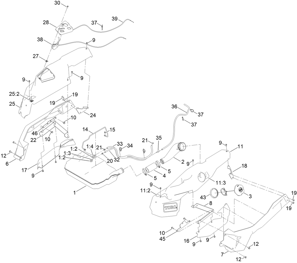 Fuel Pod Assembly Diagram and Parts List for 77506 400000000 - 415499999 Toro Lawn Tractor