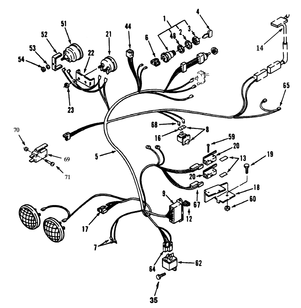 Electrical System Diagram and Parts List for 73421 5900001 - 5901046 Toro Lawn Tractor