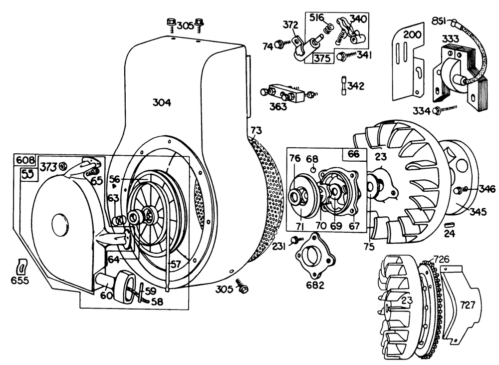 Engine Briggs & Stratton Model No. 190402 Type 0989-01 (8 H.P. Snowthrower Model 38150) Diagram and Parts List for 38090 0000001 - 0999999 Toro Snow Blower