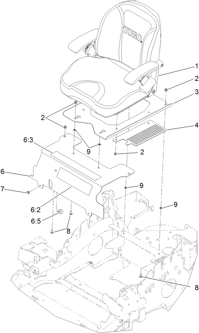 Seat Mounting Assembly Diagram and Parts List for 74141TE (312000001-312999999)(2012) Toro Lawn Mower