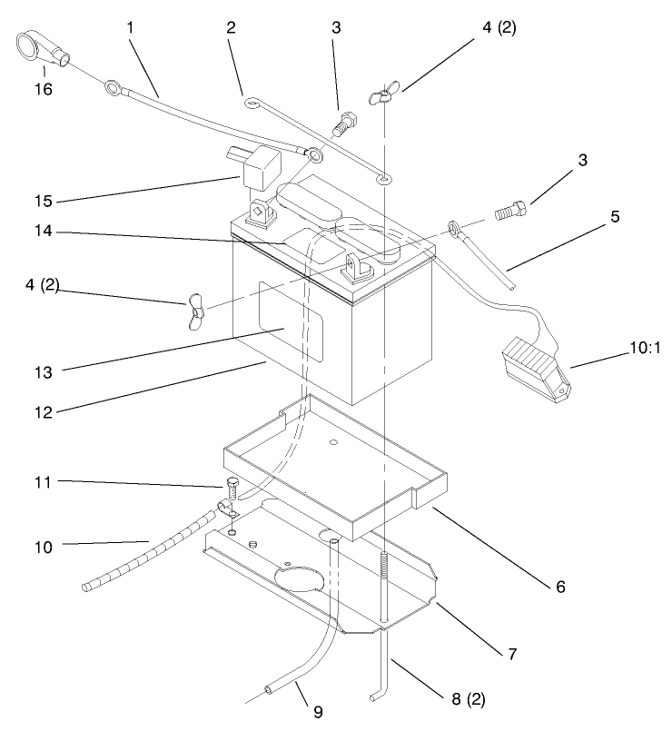 Battery Diagram and Parts List for 72102 7900001 - 7999999 Toro Lawn Tractor