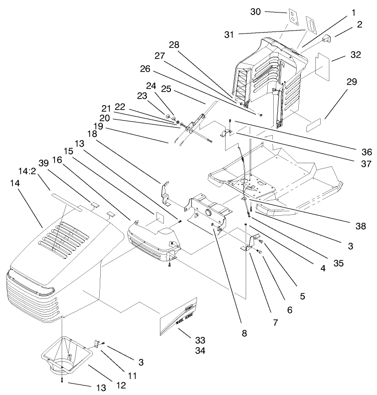 Hood & Tower Assembly Diagram and Parts List for 71240 9900001 - 9999999 Toro Lawn Tractor