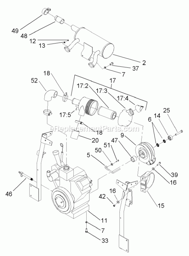Engine, Clutch, Air Cleaner And Muffler Assem Diagram and Parts List for 74250 240000001-240999999 Toro Lawn Mower