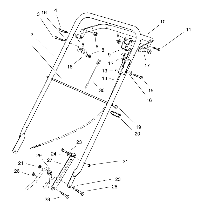 Handle Assembly Diagram and Parts List for 22140 790000001 - 799999999 Toro Lawn Mower