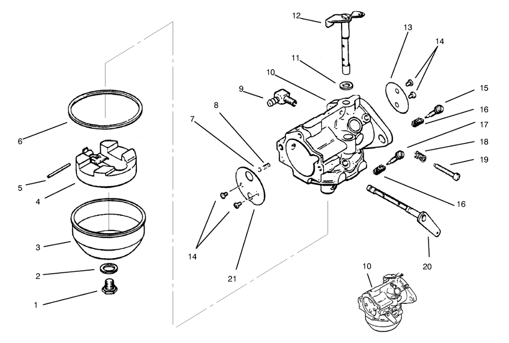 Carburetor Diagram and Parts List for 73403 7900001 - 7999999 Toro Lawn Tractor